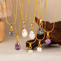 Collier en acier inoxydable plaqué or 18 carats Novirassine avec pendentif en zircon rond et poire, bijoux élégants en gros pour femmes, ensemble pour usage quotidien