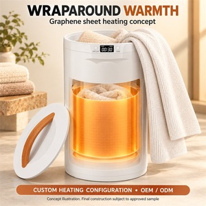 ถังอุ่นผ้าขนหนูพร้อมหน้าจอแสดงผลแบบดิจิตอล ตั้งเวลาได้ 4 ระดับ ฝาปิดถอดออกได้ และด้ามจับลายไม้ สำหรับผ้าขนหนูแห้ง - Product Image 1
