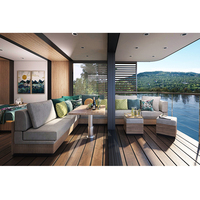 Maison flottante modulaire, conteneur préfabriqué, maison d'hôtel flottante sur l'eau, bateau domestique avec décoration intérieure, bateau, petite maison