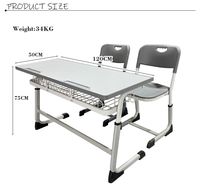 Ensemble de bureau et chaise scolaire double réglable, table d'étude 2 places avec paniers à fils doubles, mobilier de classe moderne pour enfants