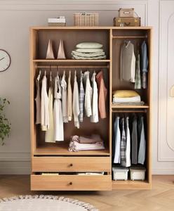Armoire scandinave en bois avec portes vitrées, charnières, bois massif, autoportante, meubles de chambre à coucher modernes, 2 tiroirs - Product Image 5