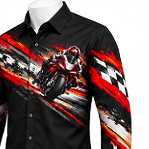 <b>Black</b> Long Sleeve Button-Up Shirt Motorcycle Racing Graphic Print Red <b>White</b> Abstract <b>Stripes</b> 100% Cotton Breathable Casual Men - Product Image 6