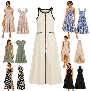 Vestido Largo Estampado de Verano para Adultos, Vestido para Mujer que Estiliza la Cintura, Envío de Pedido Mixto Aleatorio - Product Image 1