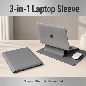 Sac pour ordinateur portable multifonctionnel 3-en-1 sans aimants, en similicuir, avec fonction support et tapis de souris - Product Image 6