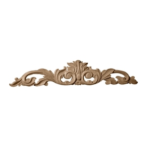 Apliques de Madera Tallados Decorativos, Esquinas Grabadas sin Pintar, con Centro de Hoja Verde Grande y Volutas, Forma de Flor - Product Image 1