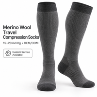 Chaussettes de compression en laine mérinos personnalisées 15-20 mmHg, hauteur genou, pour voyage, fabricant OEM sous marque privée