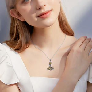 Collar con colgante de martillo <span class=keywords><strong>Thor</strong></span> de ojo de tigre chapado en rodio de Plata de Ley 925 - Product Image 1