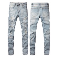 Jean Amiry pour homme, coupe droite, délavé, brodé, imprimé streetwear, boutonné, style décontracté high-street, automne