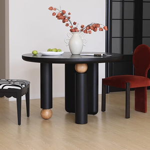 Phong cách cổ xưa màu đen rắn gỗ Bàn tròn hộ gia đình nhỏ Mỹ phong cách retro Bàn Ăn Tròn pj2453 - Product Image 2