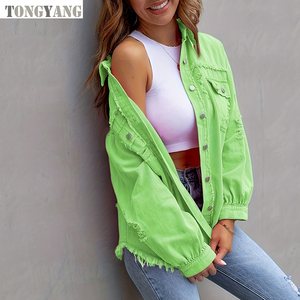 TONGYANG 2024 tendencia primavera otoño recién llegados Jeans abrigo moda rasgado Jeans <span class=keywords><strong>chaqueta</strong></span> de manga larga Casual vaquero chaquetas de mujer - Product Image 4