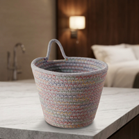 Panier de rangement rond en tissu pliable, moderne et minimaliste, en corde de coton tressée, écologique, pour cosmétiques, jouets, clés, bijoux, articles de toilette