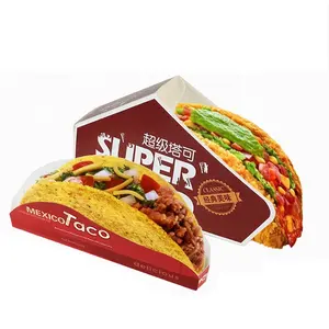 Özel logolu kağıt karton tek kullanımlık Taco tutucu Taco tarifler parti restoran taco take away kutusu ile LOGO