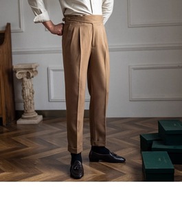 <span class=keywords><strong>Pantalon</strong></span> de Costume Homme Plissé Taille Haute Style Old Money Britannique Anti-Plis Coupe Naples pour Soirées Formelles et Affaires - Product Image 1