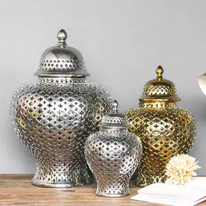 瓷器花盆白色玻璃烛台，陶瓷烛台，灯笼，装饰瓷金/银镂空陶瓷姜罐