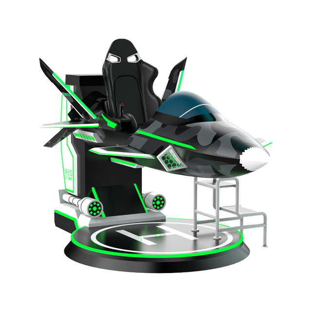 9D VR Flight Simulator Cockpit Multi-Axis Motion Platform Pitch Camouflage Screen Air Blowing Interactive Commercial Game Center