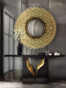 Boca Do Lobo Golden Brass Nails Decorated Round <strong>Mirror</strong> Gold Metal With <strong>Fish</strong>-<strong>eye</strong> <strong>Mirror</strong> Art Decor Wall <strong>Mirror</strong> for Living Room - Product Image 3