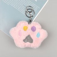 Porte-clés de poupée en peluche motif patte de chien et de chat, accessoire personnalisé, pendentif pour voiture, porte-clés de jouets d'enfants, en poils de lapin, cadeau