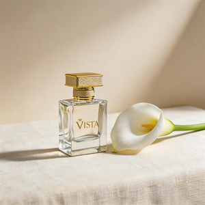 Flacone di Profumo Rettangolare in Vetro con Collare in Alluminio Stampato in Oro e Pompa Spray - Product Image 2
