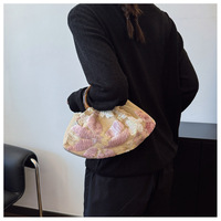 Tas Tangan Tote Kasual Gaya Vintage Cina Terbaru Grosir BESTELLA untuk Model Bordir Bunga Payet Poliester Ringan