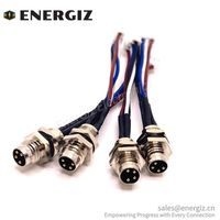 Suministro de Fábrica EnerGiz EG-M8 Conector Circular Recto Codificado Macho de 4 Pines con Arnés de Cable JST y Contactos Chapados en Oro para Soldadura