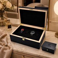 Boîte à montres en bois de luxe à 2 emplacements avec serrure de sécurité, organisateur de bijoux haut de gamme en MDF avec doublure en velours, emballage cadeau
