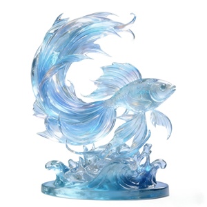 Sculpture en résine transparente personnalisable BZY, décoration d'intérieur, ornement de bureau, cadeau de pendaison de crémaillère, artisanat poisson bleu - Product Image 1