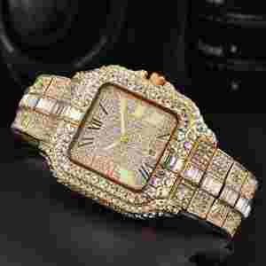 นาฬิกาควอตซ์ผู้ชายประดับเพชรเต็มเรือน รุ่นคลาสสิกทรงเหลี่ยม ขายดีประจำปี 2026 พร้อมกล่องแท้ - Product Image 6