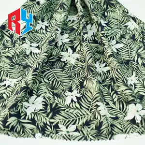 Strength factory 100% viscose printed meter fabric twill green rayon leaves printed fabric for women's clothing