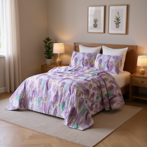 Set Copripiumino di Lusso King Size con Stampa Floreale in Poliestere, Traspirante e Leggero, Tinta Unita, per Tutte le Stagioni - Product Image 2