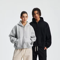 Sweat-shirts boxy de haute qualité 370 g/m² pour hommes, fermeture éclair régulière, broderie de luxe, uni, coupe-vent, streetwear d'hiver, sweat-shirt à fermeture éclair vierge