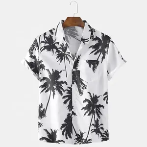 Men's Long Sleeve Hawaiian Shirt Aloha Men's Slim Fit Floral Printed Beach Hawaiian Button-Down Dress Shirt