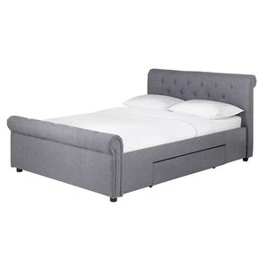 Cadre de <span class=keywords><strong>lit</strong></span> avec tête de <span class=keywords><strong>lit</strong></span> et Tables latérales de <span class=keywords><strong>lit</strong></span> rembourré américain de 6 pieds en tissu gris ou marron - Product Image 4