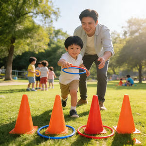 4 Barricadas Grandes con 3 Anillos Grandes para Niños, Juego Interactivo al Aire Libre para Padres e Hijos, Juguetes Deportivos Interactivos para Educación Temprana - Product Image 1