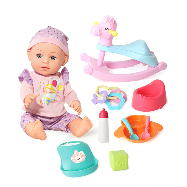 Pretend Play 14" Vinyl Care Set Plastic Girl Baby Newborn Doll Set with 12 Sound