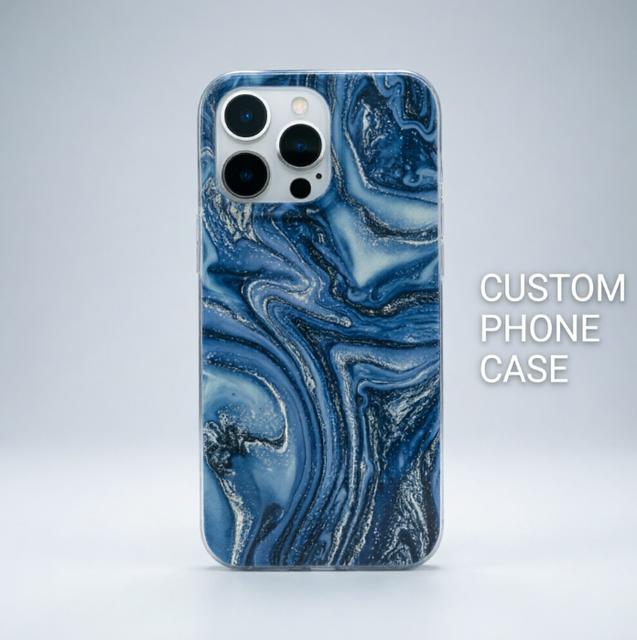 Blue Marble Swirl Pattern Clear TPU Case, Luxury Abstract Fluid Shockproof Phone Cover for iPhone 17 16 15 14 13 Pro Max