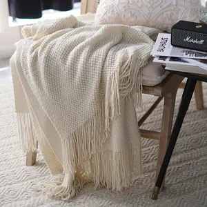 Cobertor de sofá de luxo elegante e chique para cama, cobertor aconchegante com franjas e borla, tecido de tricô em tamanho personalizado, quarto ocidental