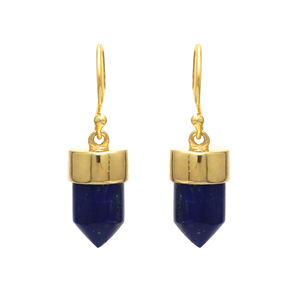 Boucles d'oreilles pendantes mignonnes en argent massif 925 avec pierre précieuse naturelle lapis-lazuli de haute qualité pour femmes et unisexe - Cadeau et bijoux de mariage - Product Image 1