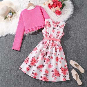 Ropa para Niñas, Primavera, Nuevo Vestido Estampado para Niñas Mayores, Abrigo de Manga Larga de Color Sólido, Traje a la Moda - Product Image 2