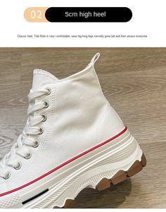 Nuevos zapatos de lona de primavera para estudiantes, zapatos de zapatillas blancas de plataforma alta, zapatos de tabla informales de elevación - Product Image 4