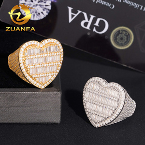 Hip Hop Jewelry Gift 925 Sterling Silver Half Paved Band VVS Moissanite Iced Out Diamond Heart <strong>Ring</strong> <strong>for</strong> <strong>Men</strong> - Product Image 6