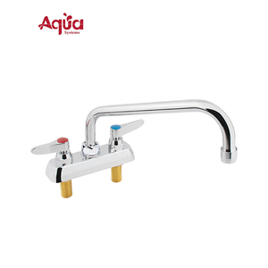 Grifo de cocina comercial de doble manija con caño de arco alto, grifo mezclador de agua fría y caliente de 8 pulgadas para restaurante - Product Image 1