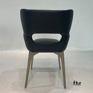 Modern Black PU Leather Tufted Dining Armchair Bronze Metal Legs Hollow <b>Back</b> Upholstered <b>Chair</b> for Restaurant Hotel - Product Image 4