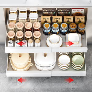 Kitchen Pull-Out Storage Rack Expandable Cabinet Drawer Organizer Adjustable Slide-Out Spice <strong>Shelf</strong> Heavy Duty Storage - Product Image 5