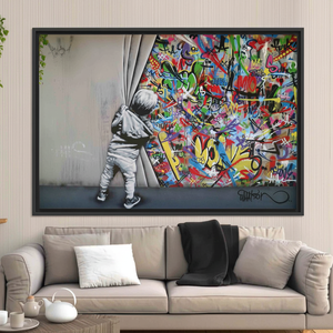 Banksy Boy Graffiti <b>Canvas</b> Art: Printed Design, Black <b>Frame</b>,BLACK FRAMED <b>CANVAS</b> - Product Image 3