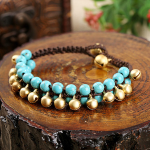 2024 Bohemian Turquoise Copper Bell Bracelet Hand-Woven <strong>Thailand</strong> Wedding Party Jewelry Cute <strong>Pearl</strong> Diamond ODM Gifts for Girls - Product Image 3