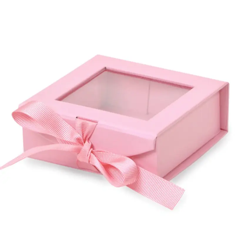 Custom Logo High End Clear Window Folding Apparel Packaging Luxury Wedding Dress Shoes Magnetic Gift Box With Ribbon