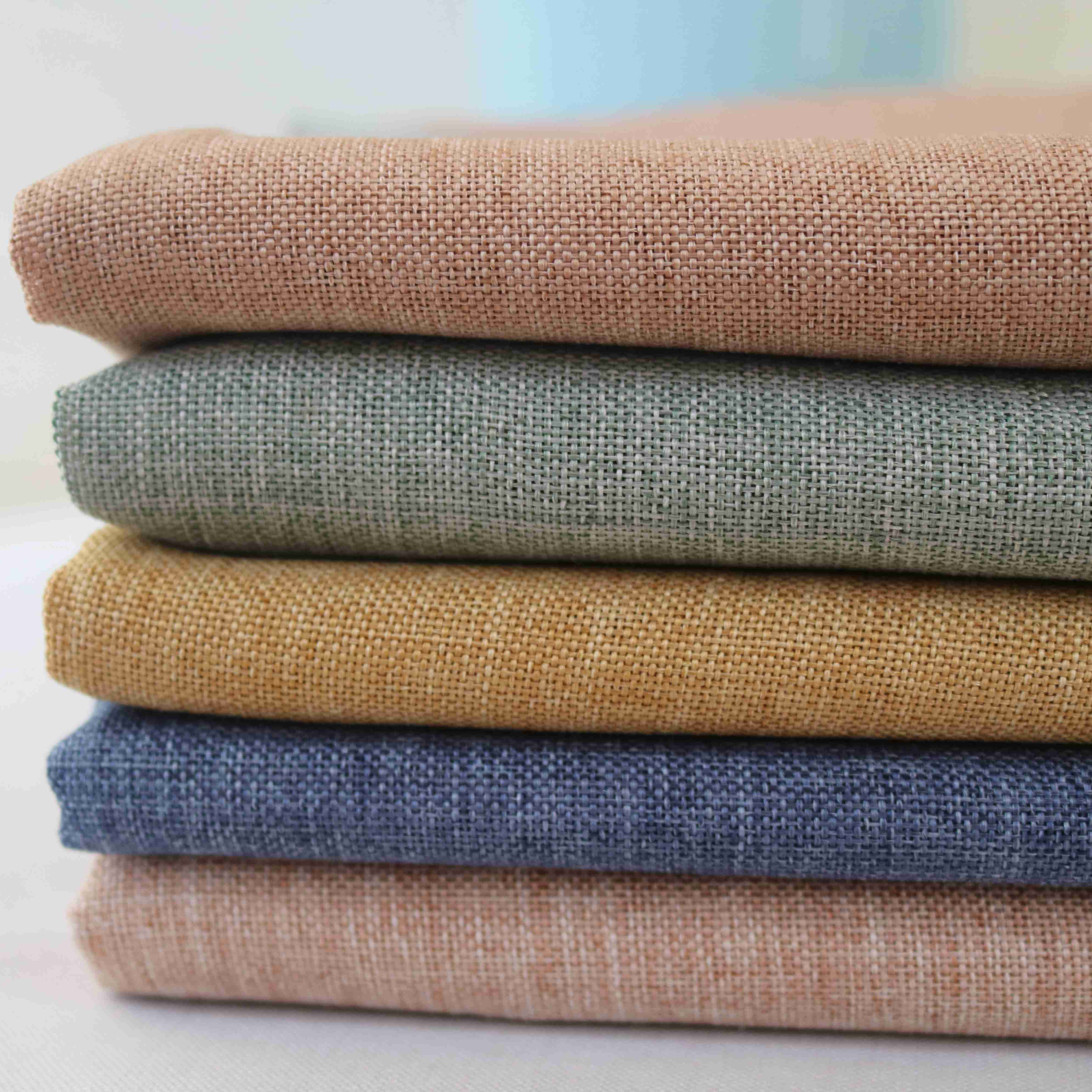 China Wholesale Cheap Waterproof Blackout Woven Dobby Plain Polyester Sofa Fabric Linen Like Custom Design Lightweight 210gsm