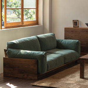 Maxky Italian Japanese-Style Solid Wood Black Walnut <strong>Sofa</strong> Single Modern Minimalist Fabric French <strong>Sofa</strong> Hoekbank Couch - Product Image 1