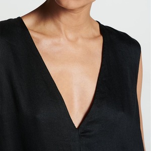 Özel Toptan Saf Keten Zarif V Yaka Yazlık Kadın Elbisesi - Product Image 3