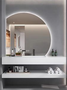 Light luxury <b>white</b> bathroom cabinet smart semi-circular <b>mirror</b> hanging cabinet body <b>white</b> washbasin - Product Image 6